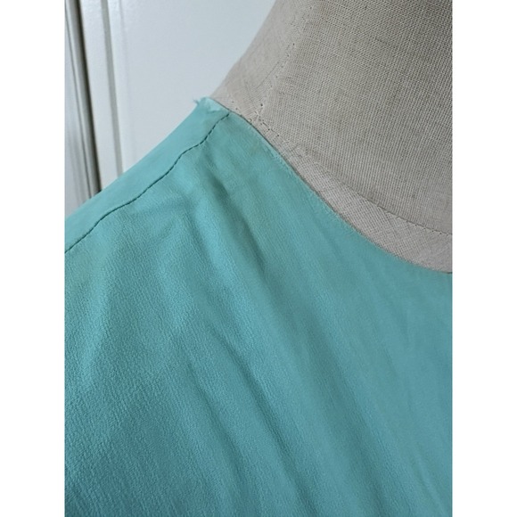 Vtg 70s Teal Blue Chiffon Maxi Dress Beaded Emblishment Sheer Sleeves 26" W - Picture 8 of 16